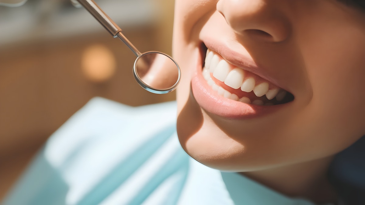 A woman smiling in dental clinic